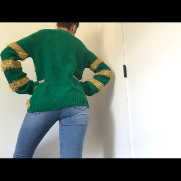 Merry Christmas Gold Tinsel & Candy-cane Sweater Green - Picture 7 of 15